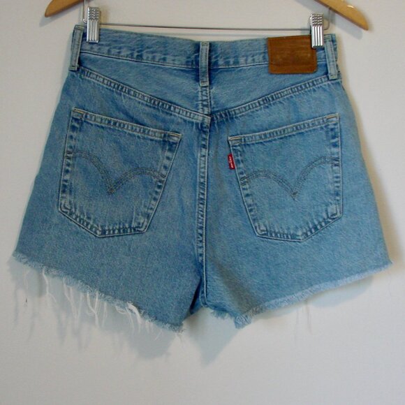 Levi's Ribcage Shorts Authentic Denim Jean Frayed Raw Hem Button Front Size 30 - Picture 8 of 15